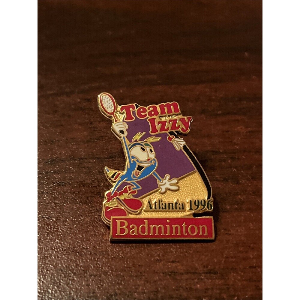 Vintage 1996 Atlanta Olympics Team Izzy Badminton Lapel Hat Pin